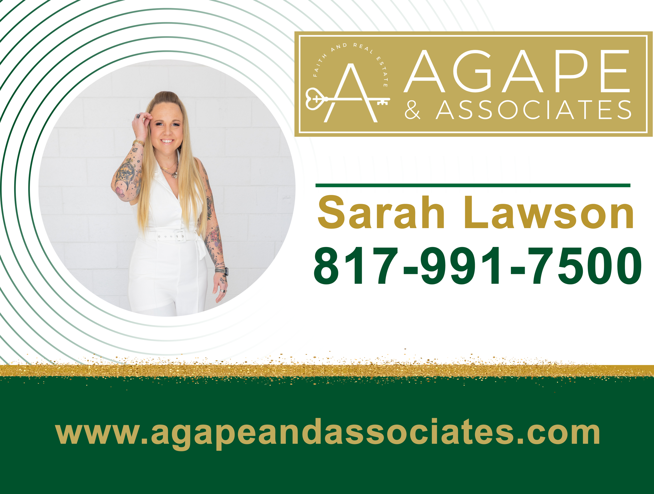 Business card for Sarah Lawson, Realtor at Agape & Associates.