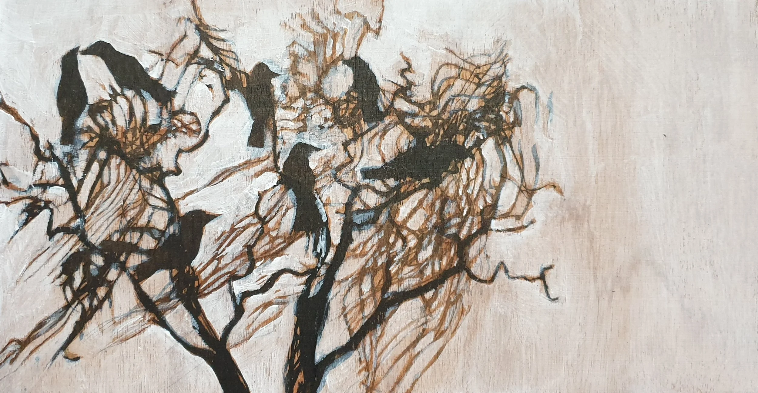 Kauwenboom II | gemengde techniek op paneel | 2021 | 31x17 cm