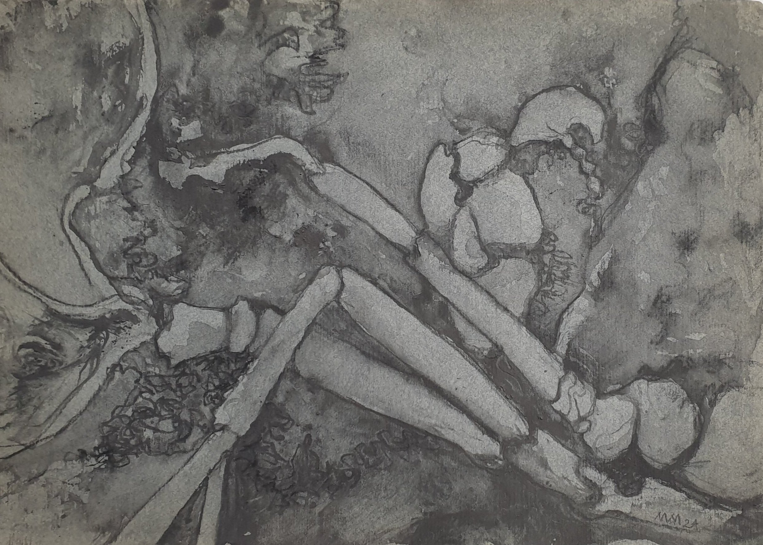 Aquatilibus Griseo IV | gemengde techniek op eertijds Ingres papier | 2024 | 35x25 cm