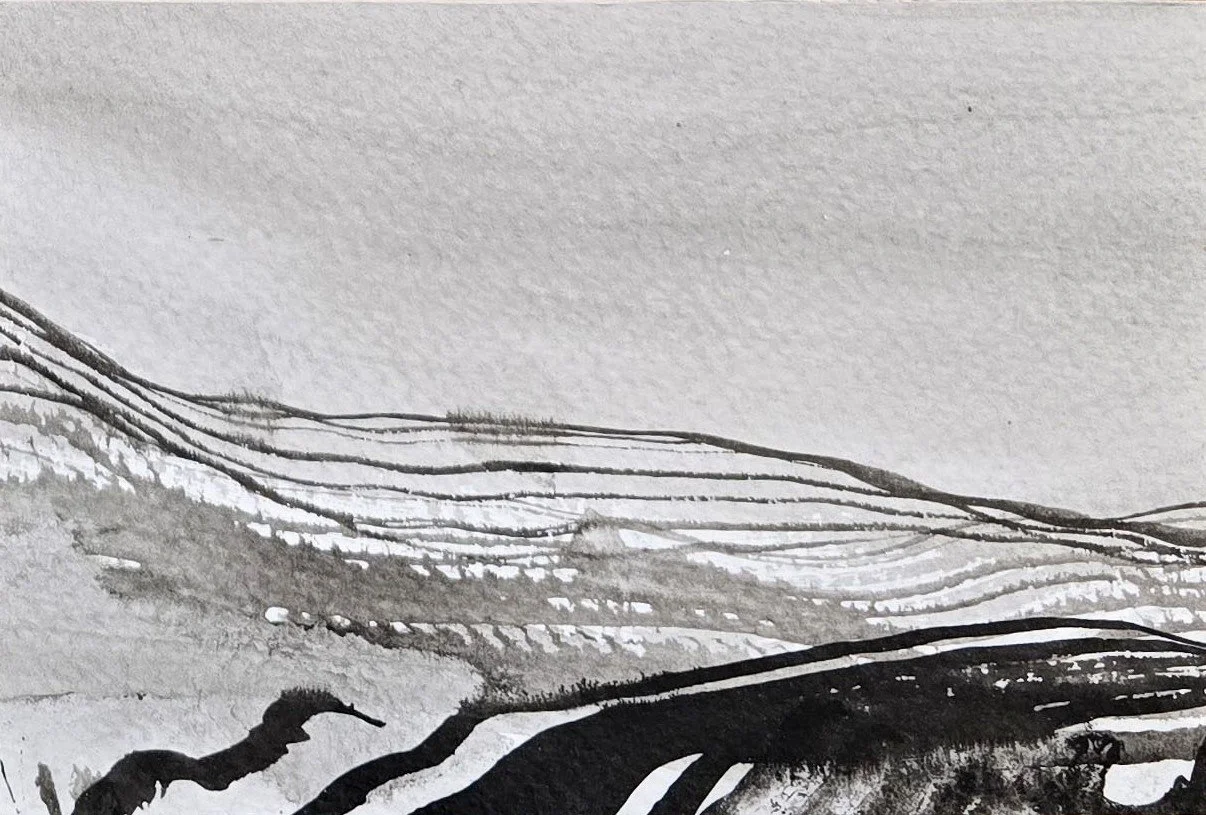 land[E]scape 2 | gemengde techniek op papier op paneel | 2025 | 12x8 cm