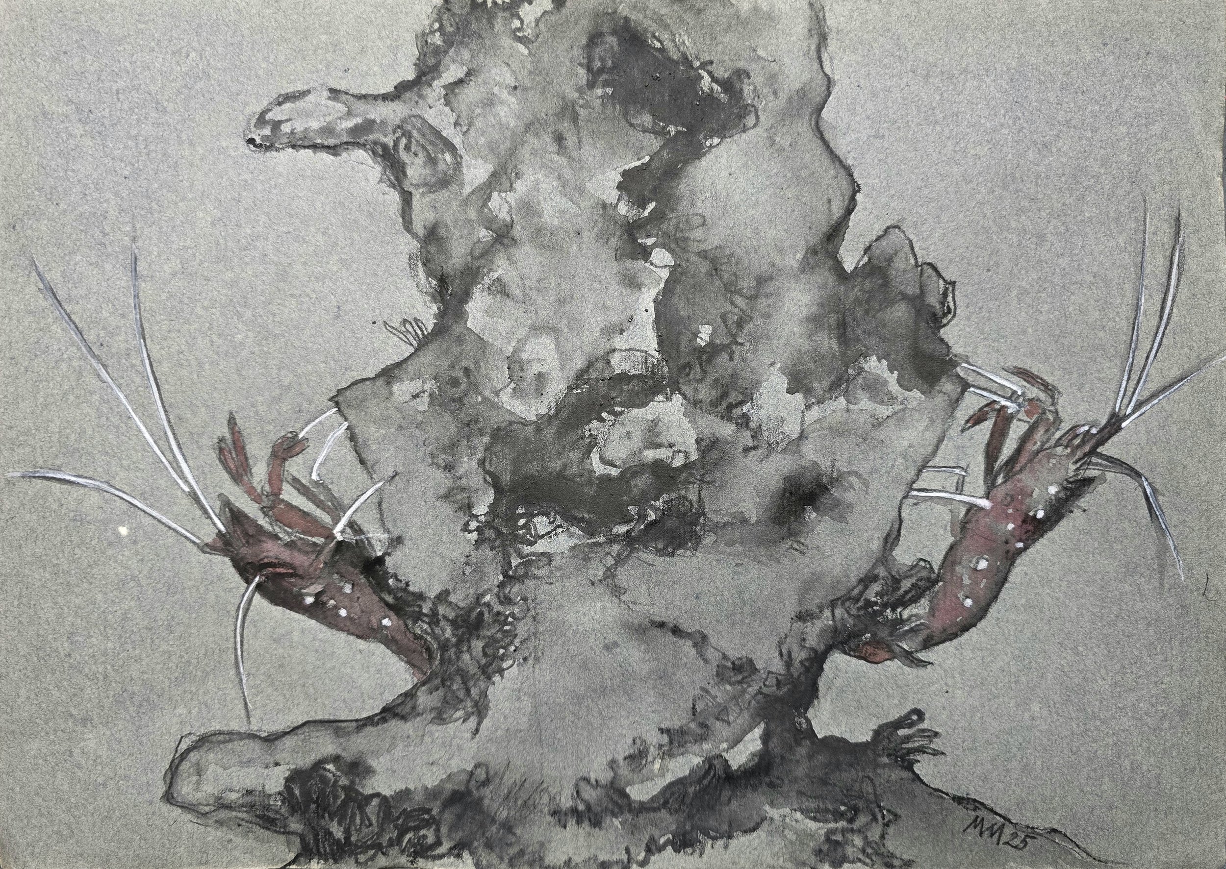 Aquatilibus griseo X | gemengde techniek op eertijds Ingres papier | 2025 | 35x25 cm