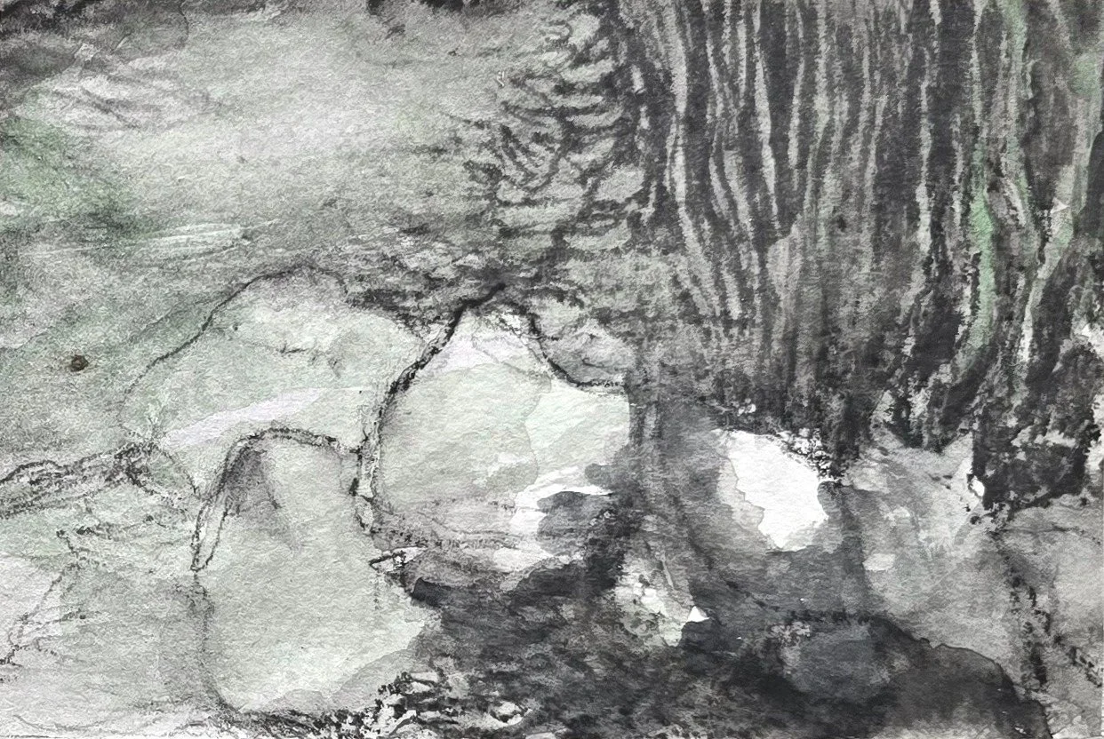 Aquatilibus 9 | gemengde techniek op papier op paneel | 2025 | 8x12 cm