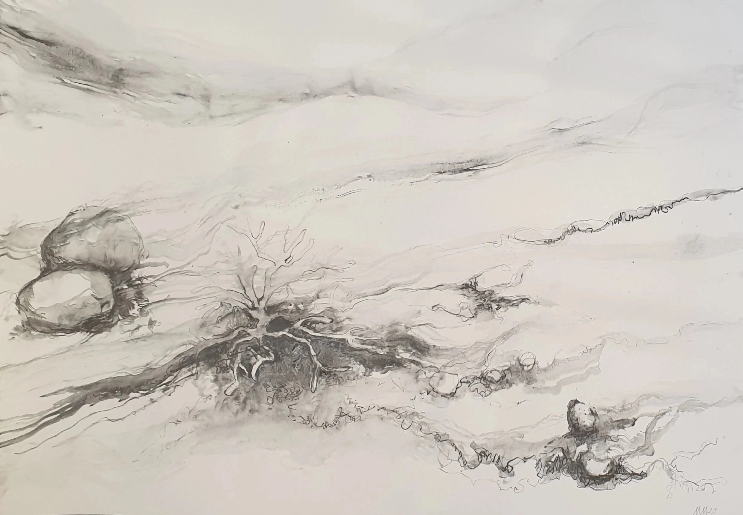 Fluïdum II | gemengde techniek op papier | 2021 | 100x70 cm