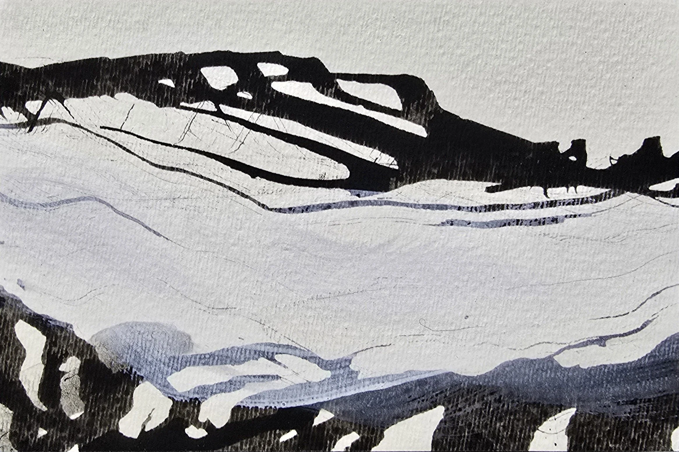 land[E]scape 11 | gemengde techniek op papier op paneel | 2026 | 12x8 cm