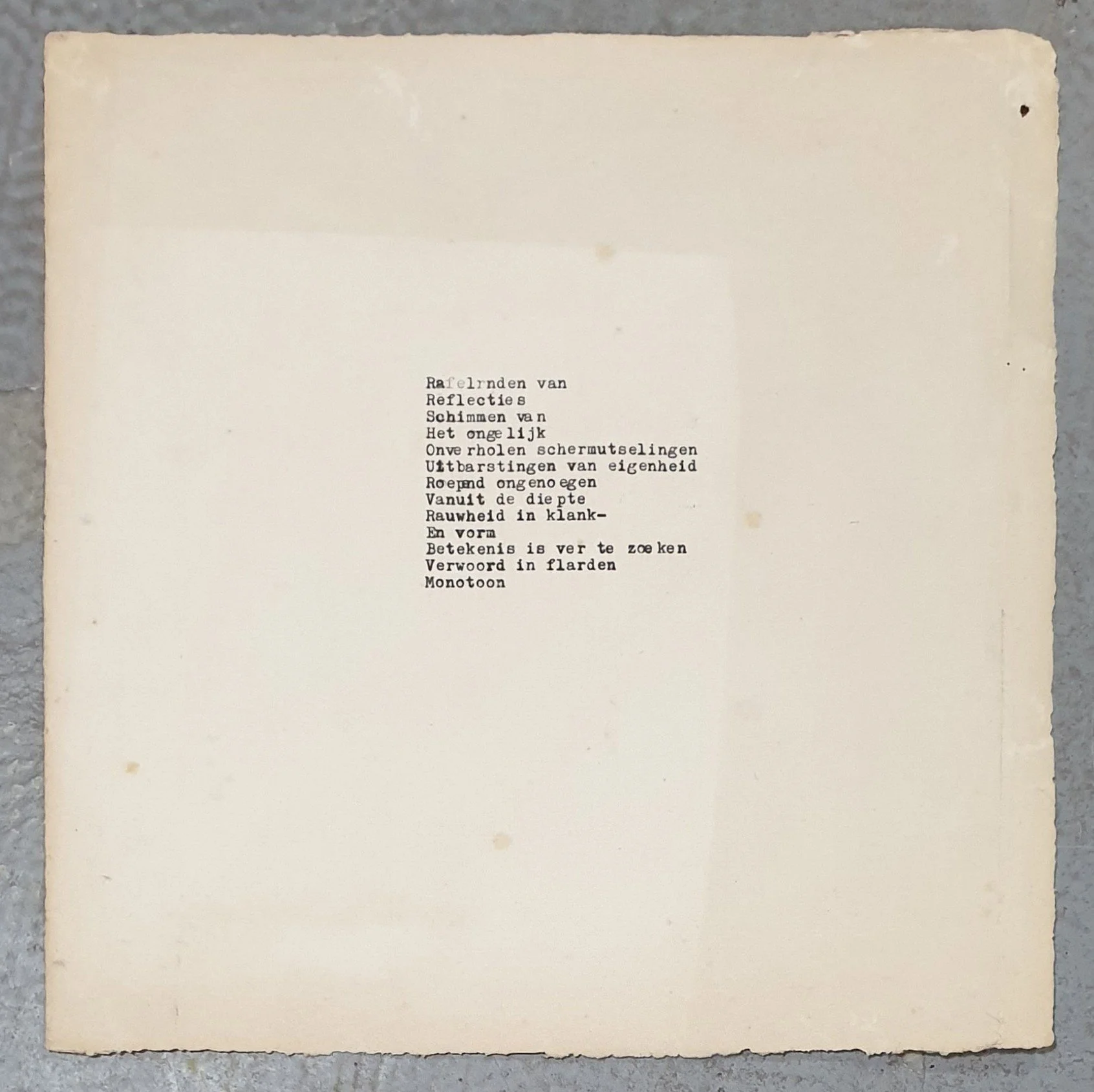 Rafelranden | typemachine-inkt op eertijds papier | 2016