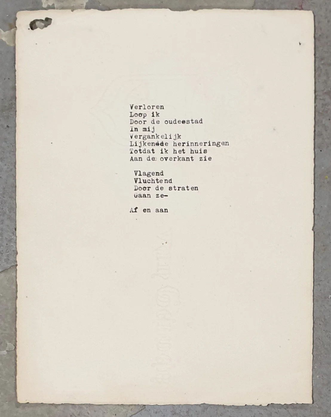 Verloren | typemachine-inkt op eertijds papier | 1992