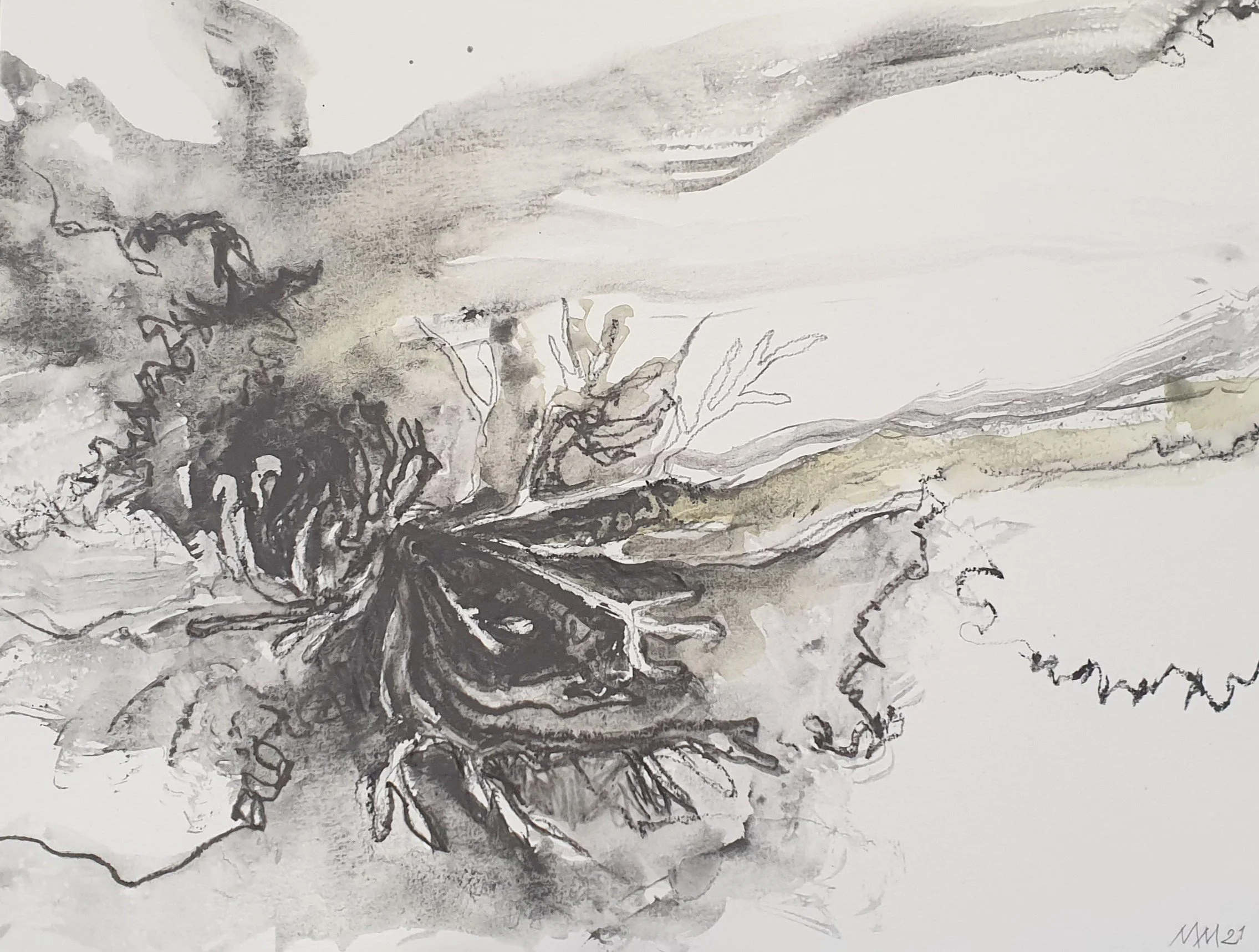 Fluïdum V | gemengde techniek op papier | 2021 | 32,5x25 cm