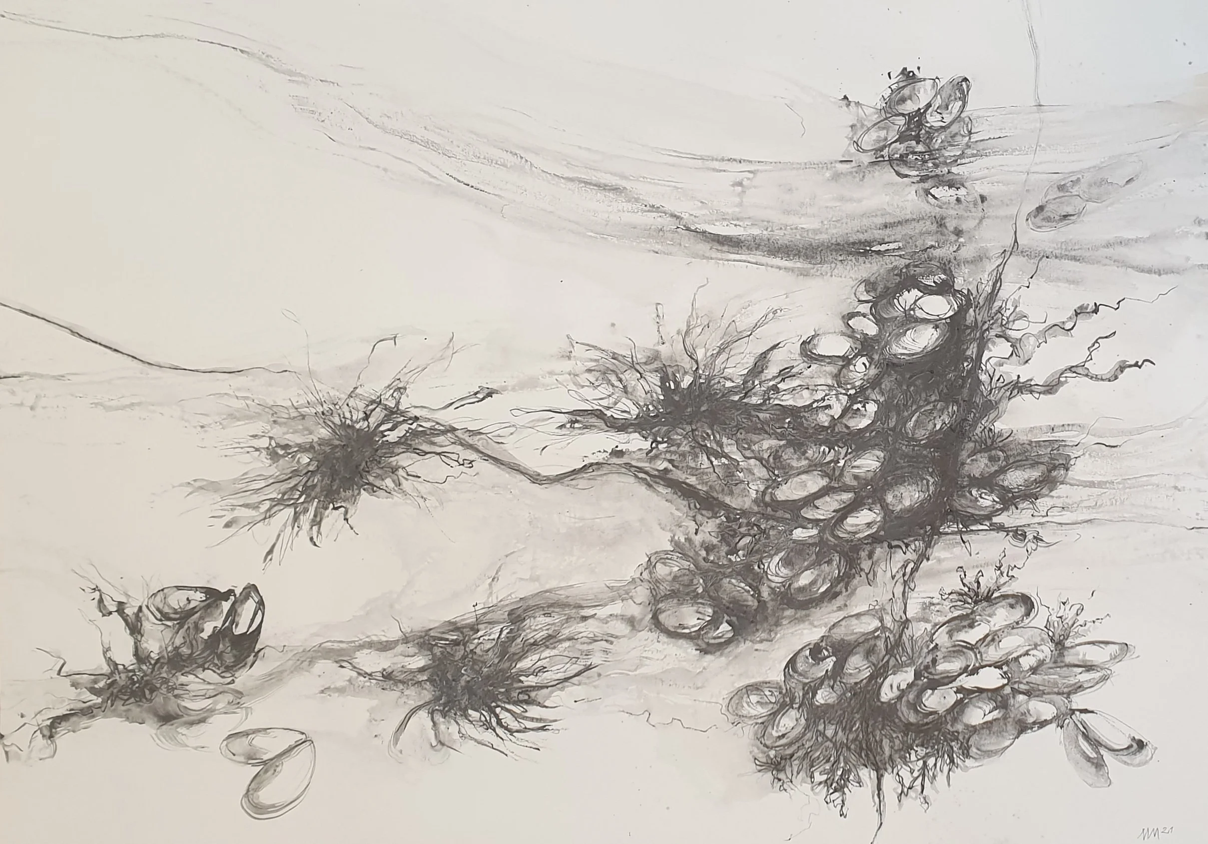 Fluïdum III | gemengde techniek op papier | 2021 | 100x70 cm