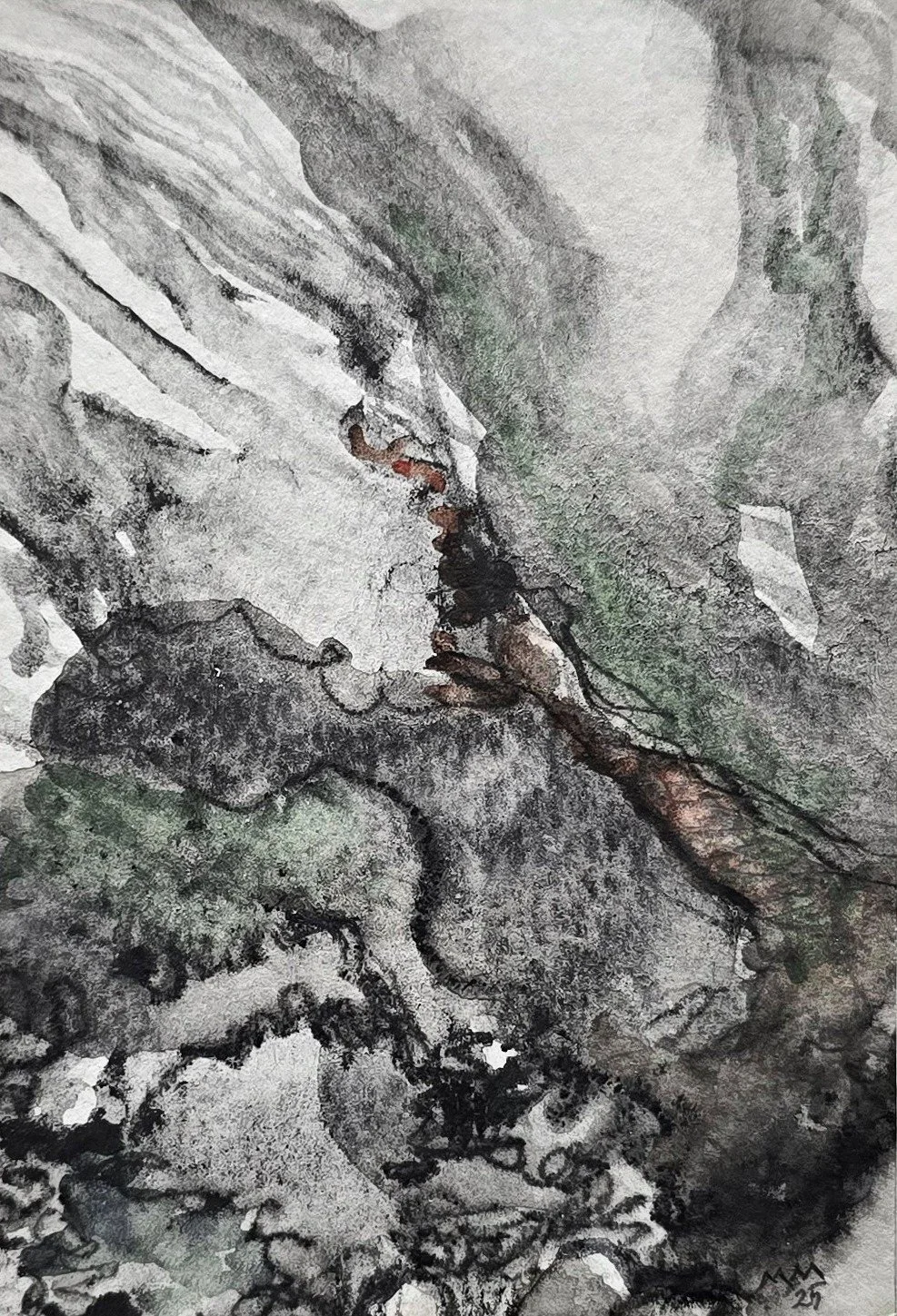 Aquatilibus 11 | gemengde techniek op papier op paneel | 2025 | 8x12 cm