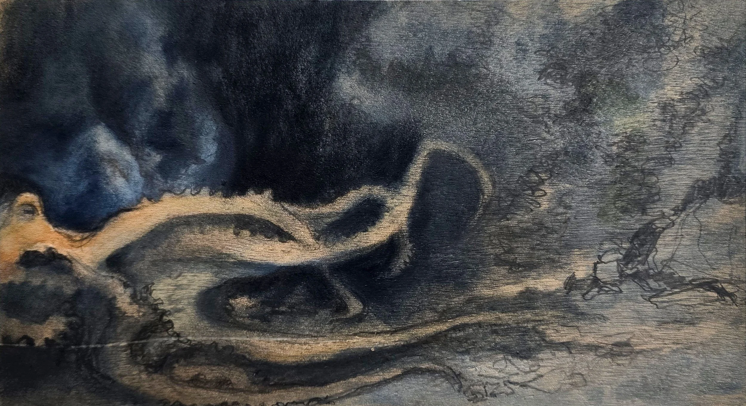 Aquatilibus - octopus IV | gemengde techniek op paneel | 2025 | 31x17 cm