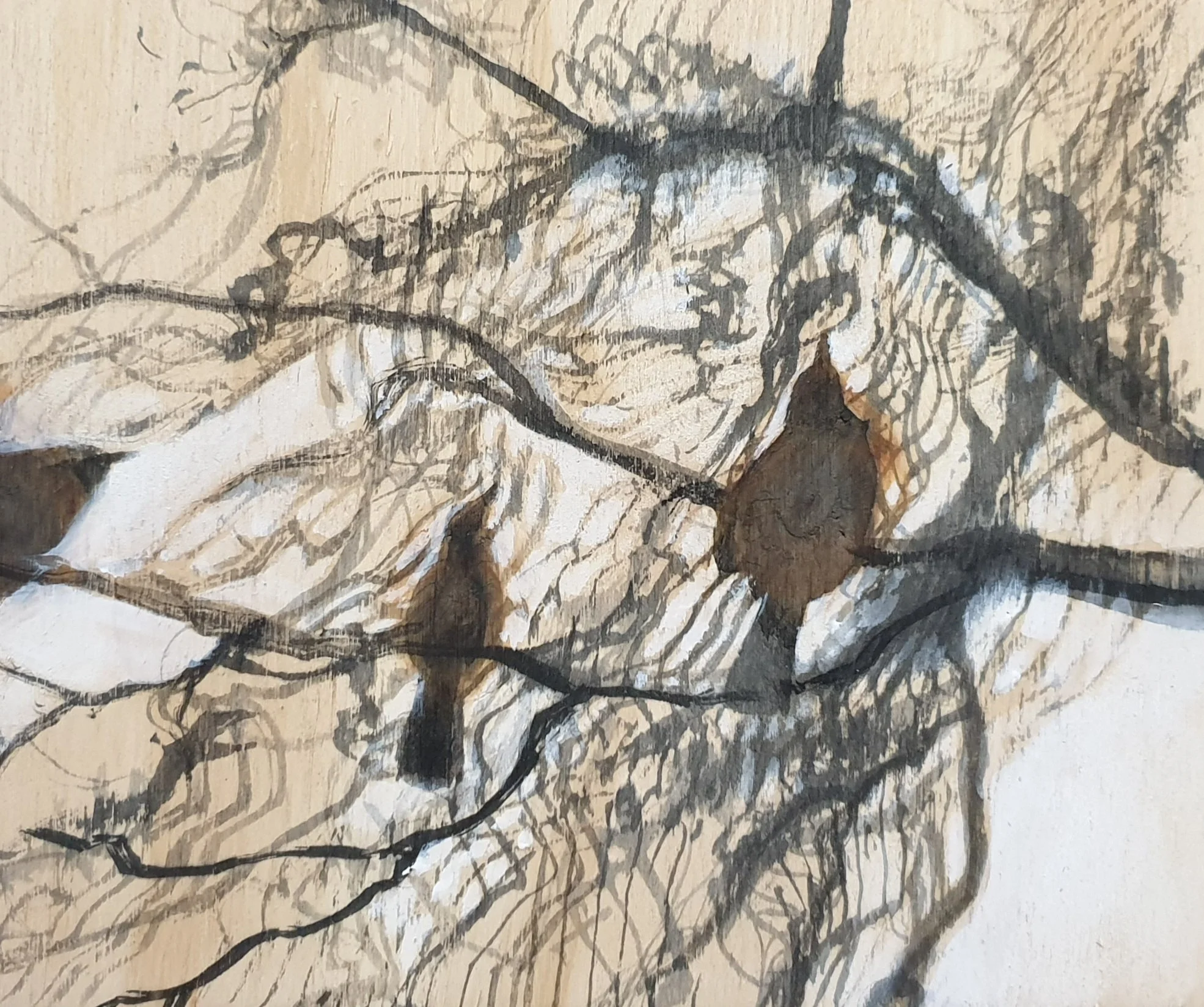 Boomkauwen | gemengde techniek op paneel | 2021 | 18x15 cm