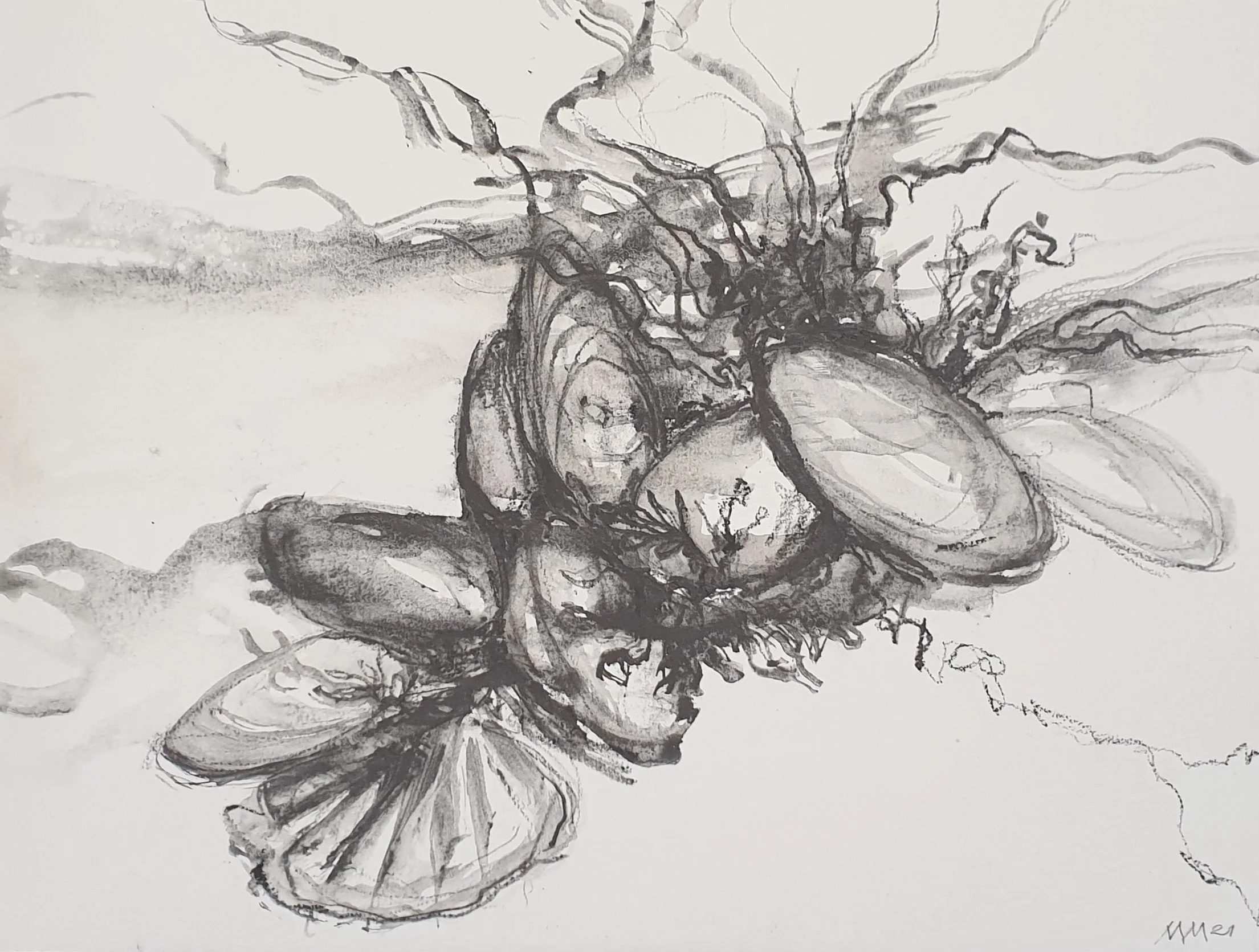 Fluïdum VI | gemengde techniek op papier | 2021 | 32,5x25 cm