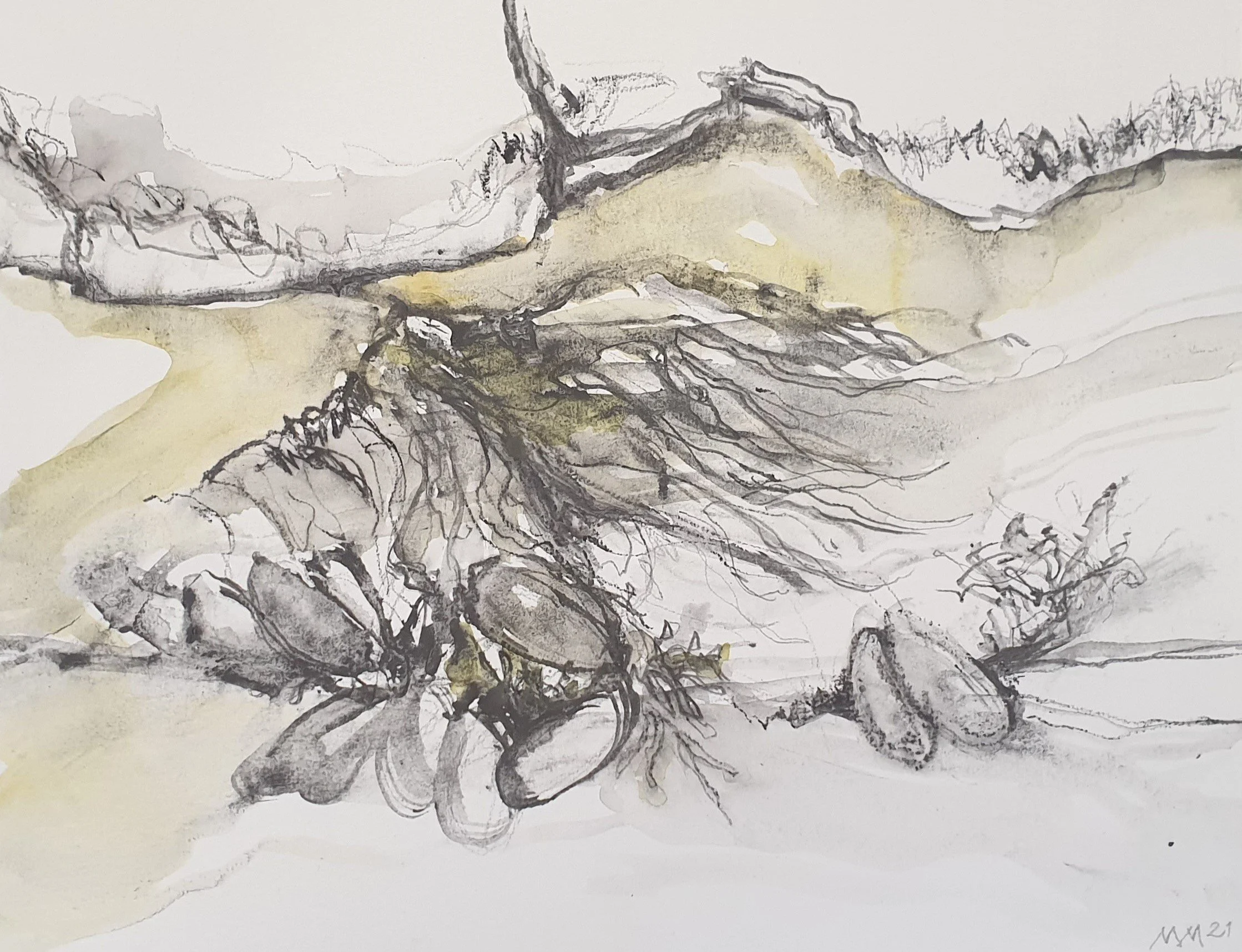 Fluïdum IV | gemengde techniek op papier | 2021 | 32,5x25 cm