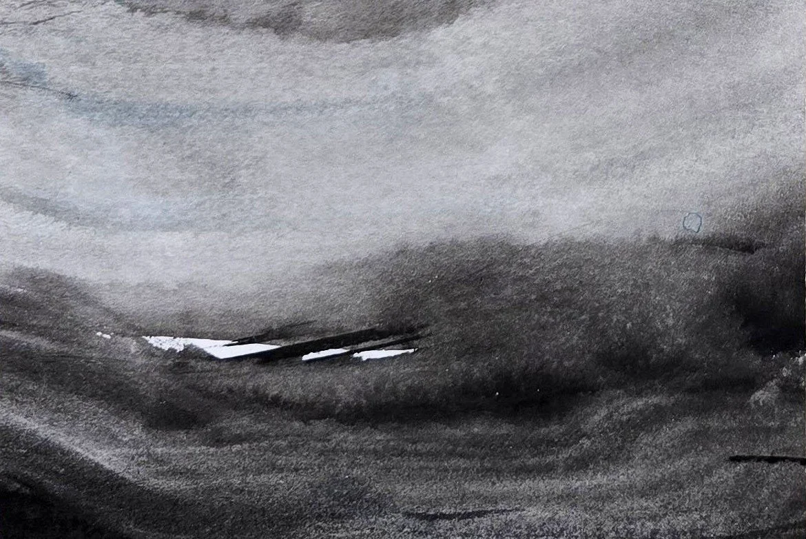 land[E]scape 1 | gemengde techniek op papier op paneel | 2025 | 12x8 cm