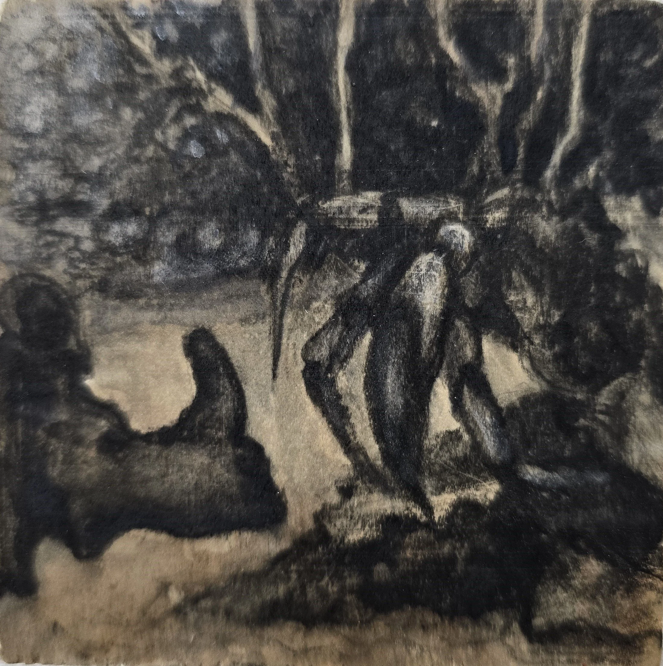 Aquatilibus exiguum - ontmoeting | gemengde techniek op hout | 2024 | 8x8 cm