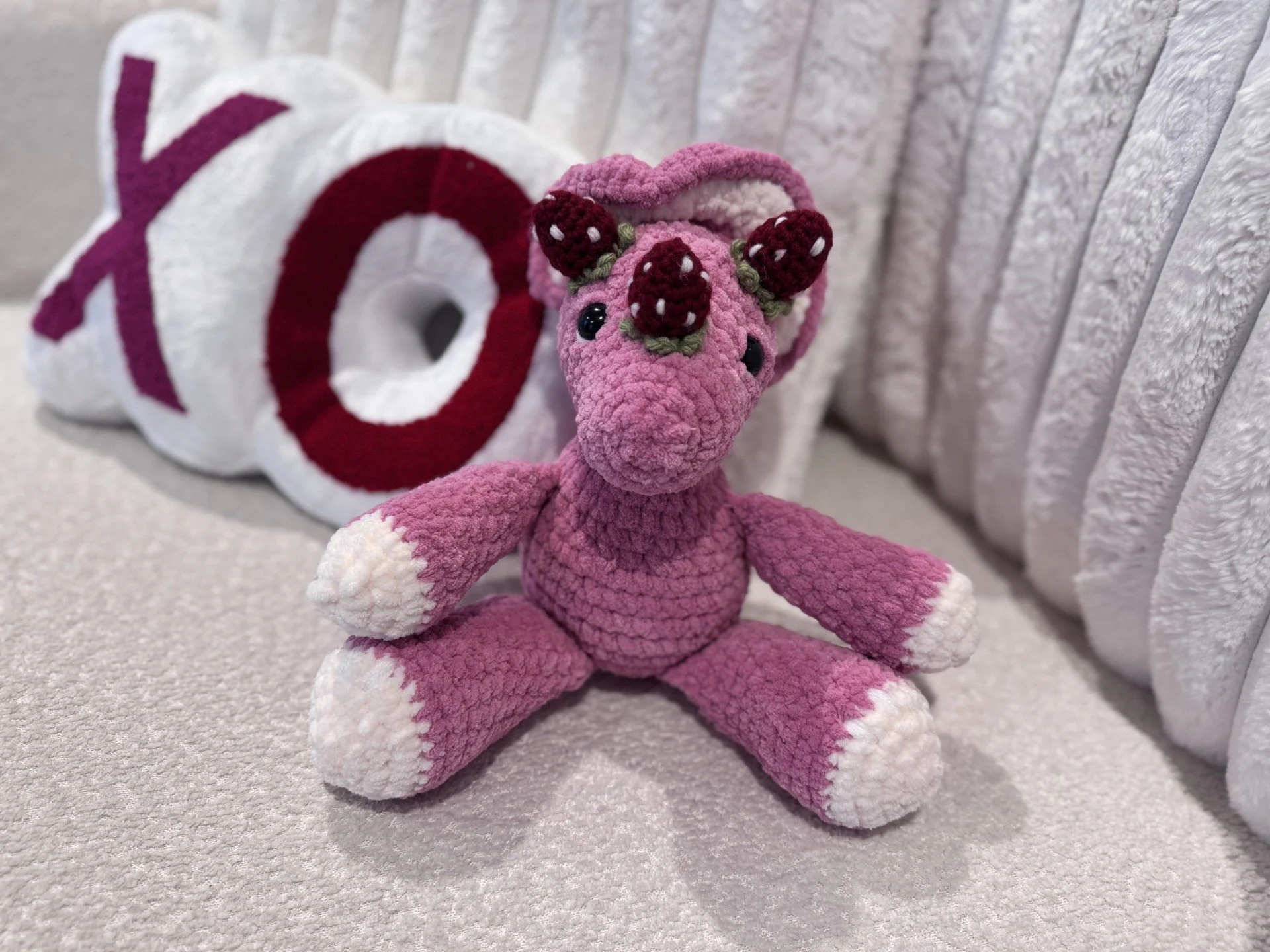 Crocheted Strawberry Triceratops