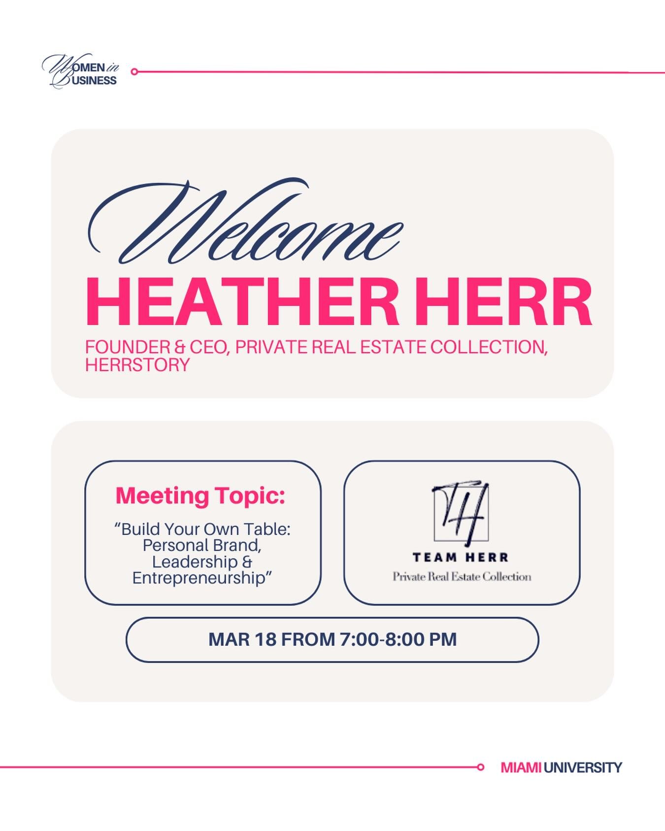Tonight, we&rsquo;re excited to welcome Heather Herr, Founder and CEO of Private Real Estate Collection and HERRstory! 🏡✨

Heather leads a high-performing real estate team across Ohio, Kentucky, and Florida, projected to reach $150 million in sales 
