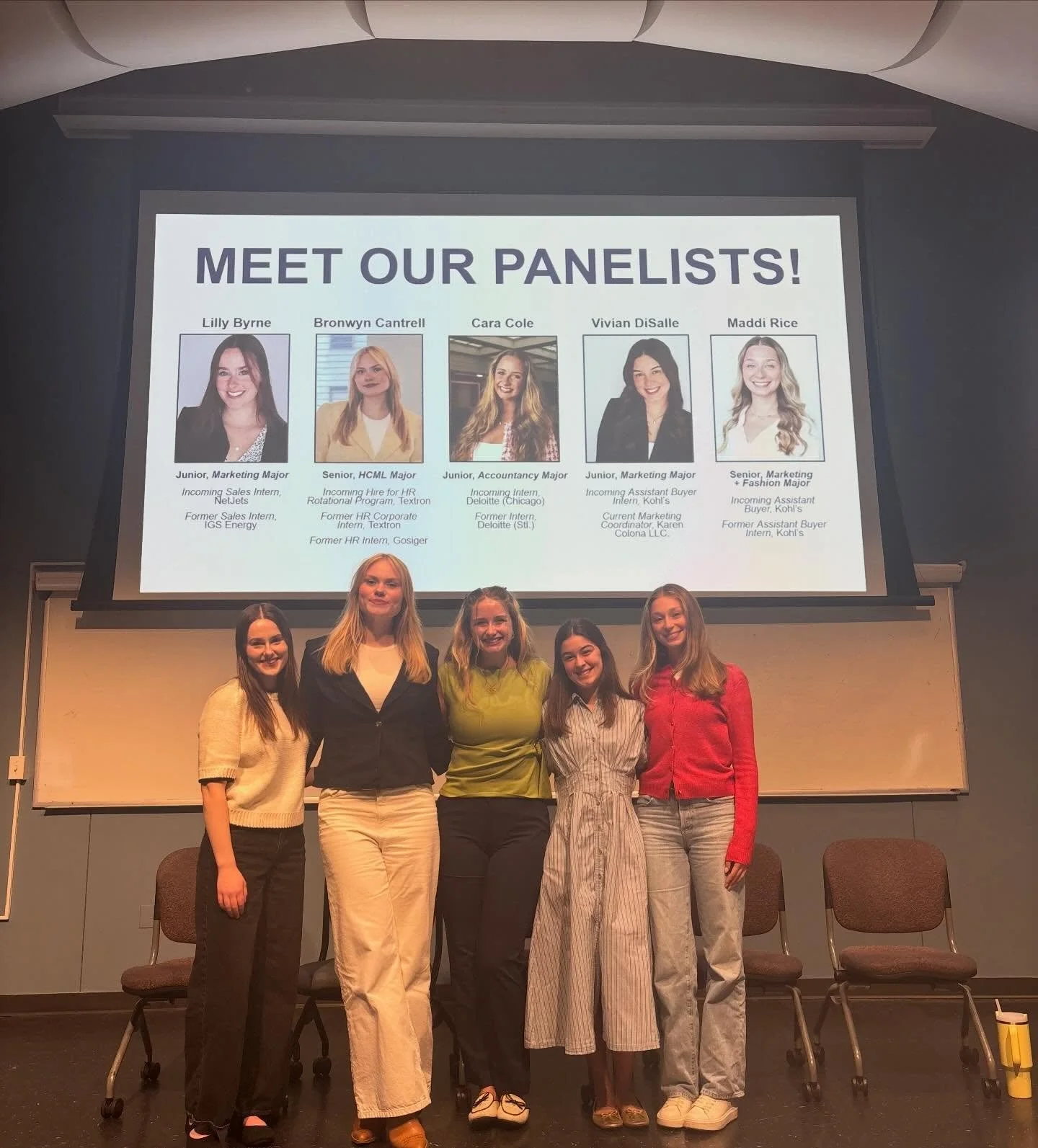 For our final WIB meeting of the semester, we gathered for a special internship panel featuring our very own members! It was so rewarding to learn from the talent within our own organization as our panelists shared their firsthand experiences and str