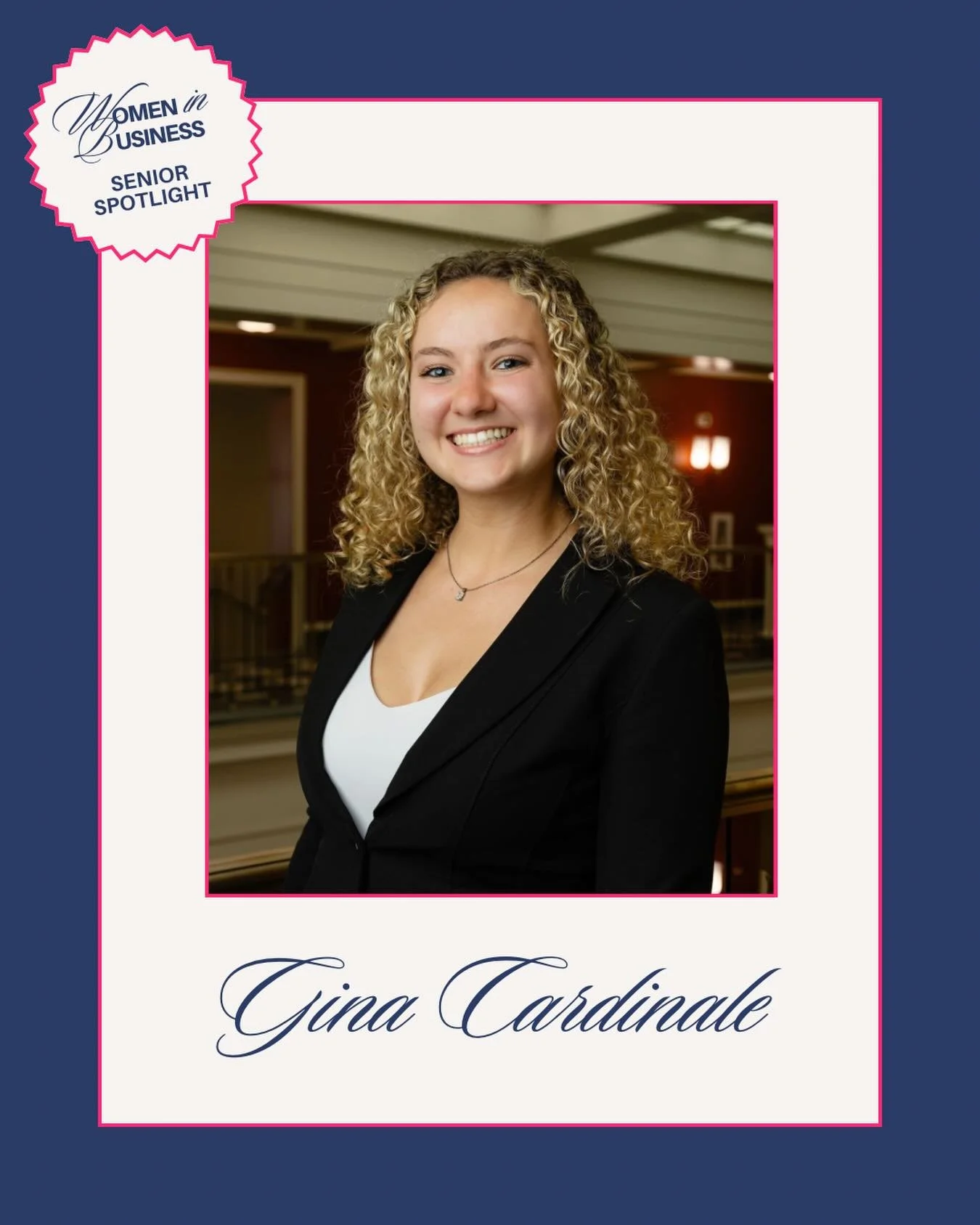 Next up in our Senior Spotlight series, we are so excited to introduce Gina Cardinale! A Finance and Accountancy double major, Gina will be heading to Cleveland, Ohio, after graduation to begin her career with Equitable Advisors as a Financial Planne