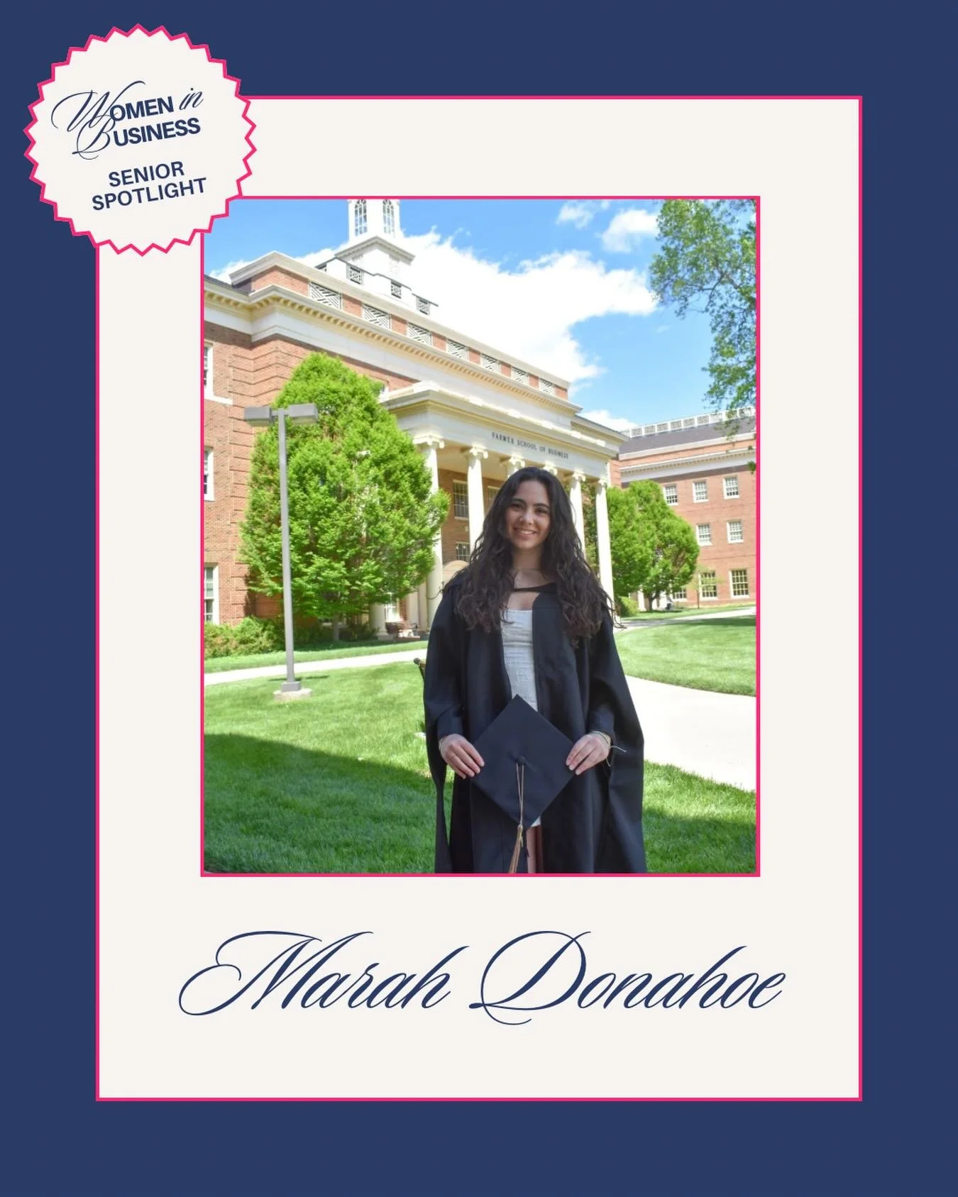 Next up in our Senior Spotlight series, we are so excited to feature Marah Donahoe! Marah is graduating with her Master of Science in Business Analytics and heading to Columbus, Ohio, to join Abercrombie &amp; Fitch. She will be starting her career a