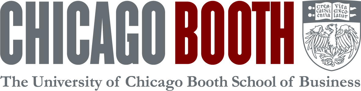 Logo for Chicago Booth, the University of Chicago Booth School of Business, with large text and the university emblem.