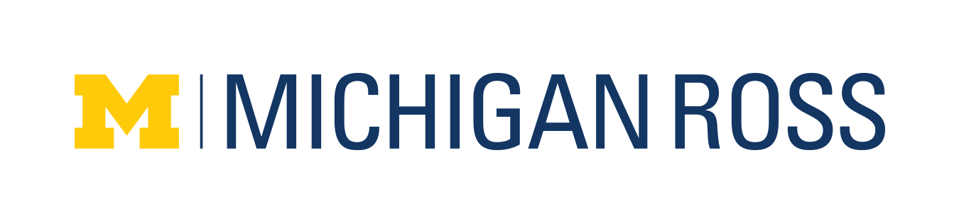 The logo of Michigan Ross School of Business, featuring a large yellow letter 'M' followed by the words 'Michigan Ross' in dark blue text.