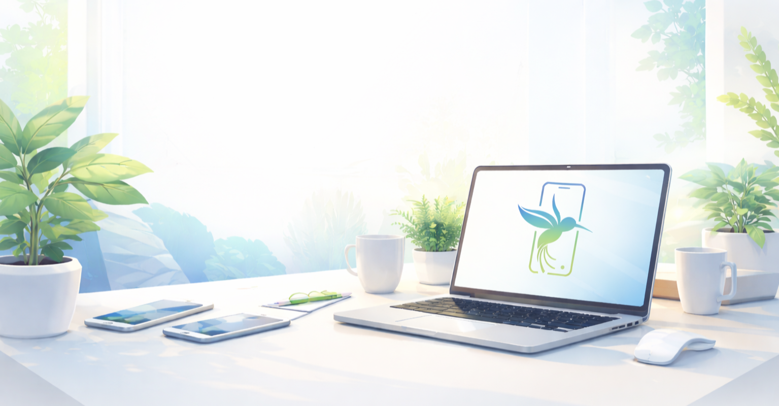 Desktop with computer and phone