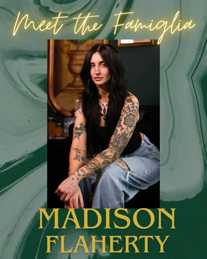 Meet Madison! Help us welcome our resident artist Madison @maddawgtattoo to @famigliaink 
Madison is accepting new clients and can be reached at mdsnflaherty@gmail.com 
Welcome to the Famiglia🇮🇹💪🏼