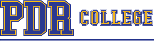 A logo with the words 'PDR College' in large blue and gold letters.