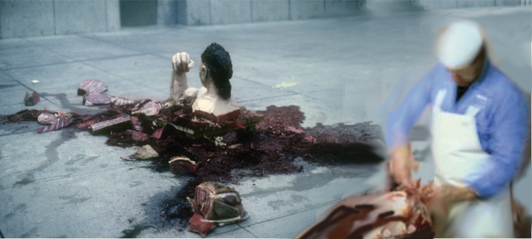 "Emerging Man", Chainsawed wood, paint, dye, 1/2
