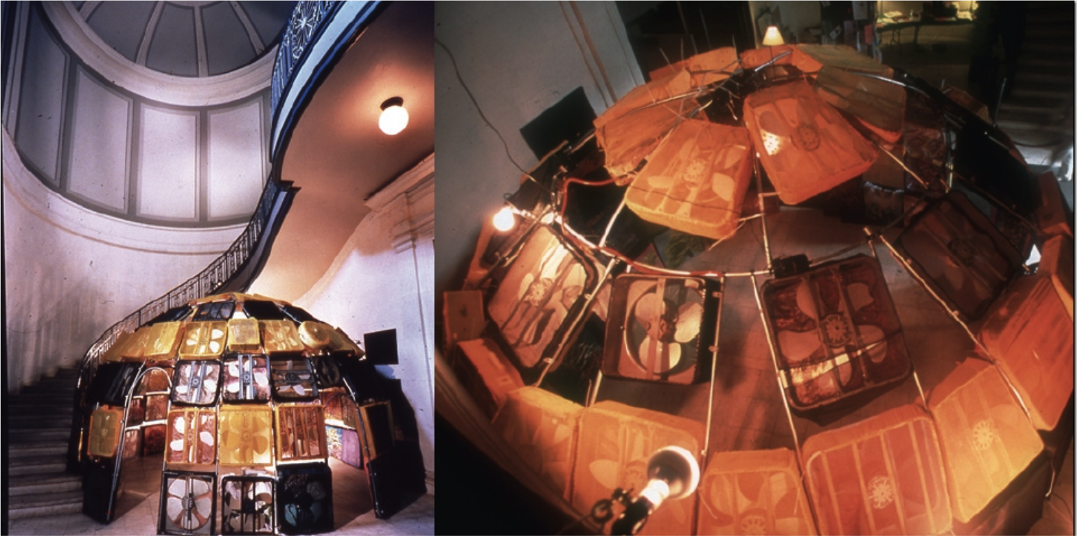 "Fertility Hut" , New Haven, CT,
Box fans, painted silk under garments, soundtrack of birds and bees