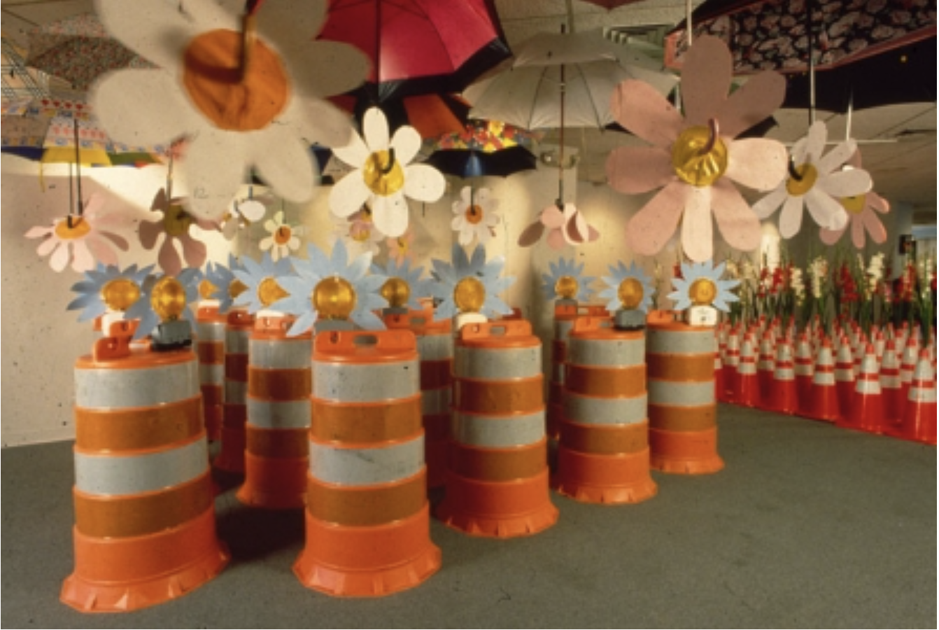 "Barrel Garden"
1998

"Gardenia" Installation with cones and barrels donated by highway department. 