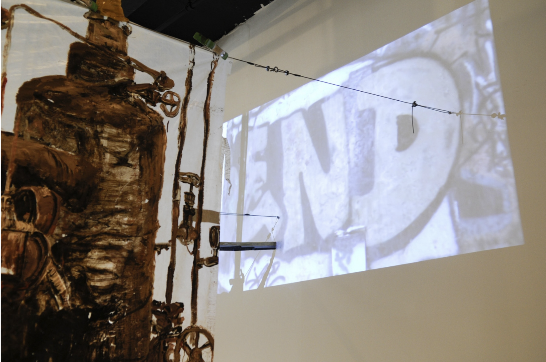"Factory" Installation Detail Showing Video of Site Inhabitants