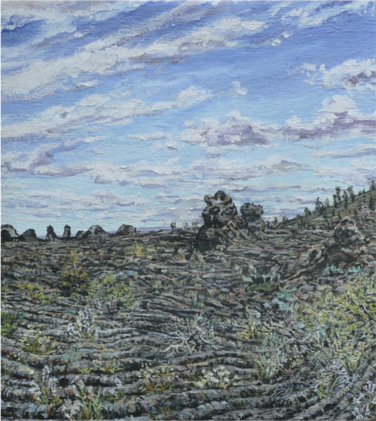 "Blue Dragon Flow", Craters of the Moon National Monument, Arco, ID
oil and asphault on woven cotton