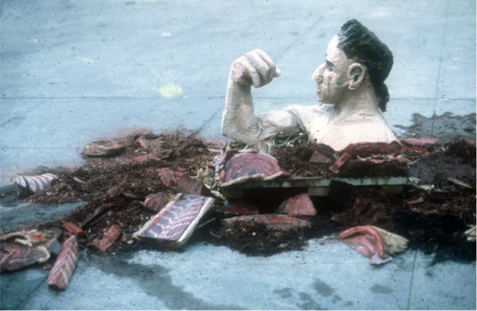 "Emerging Man", Chainsawed wood, paint, dye, 2/2