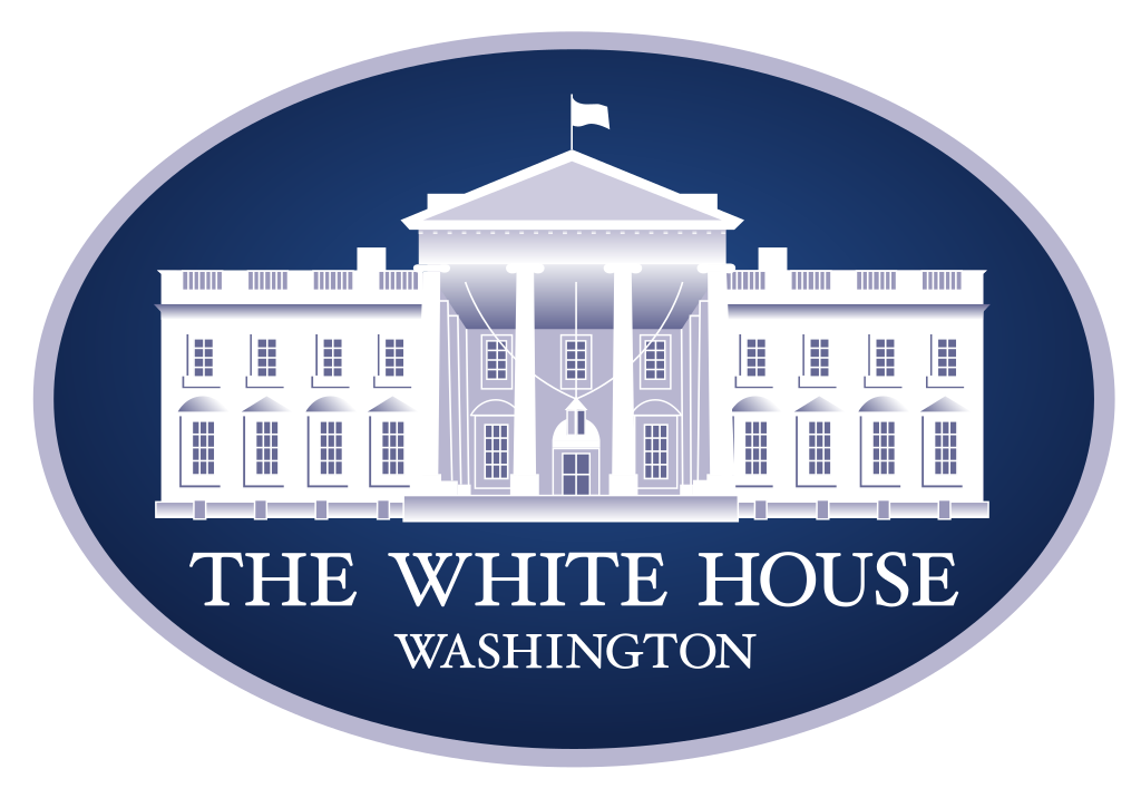 Illustration of the White House in Washington with the caption 'The White House Washington' underneath, depicted in a navy blue and white color scheme.