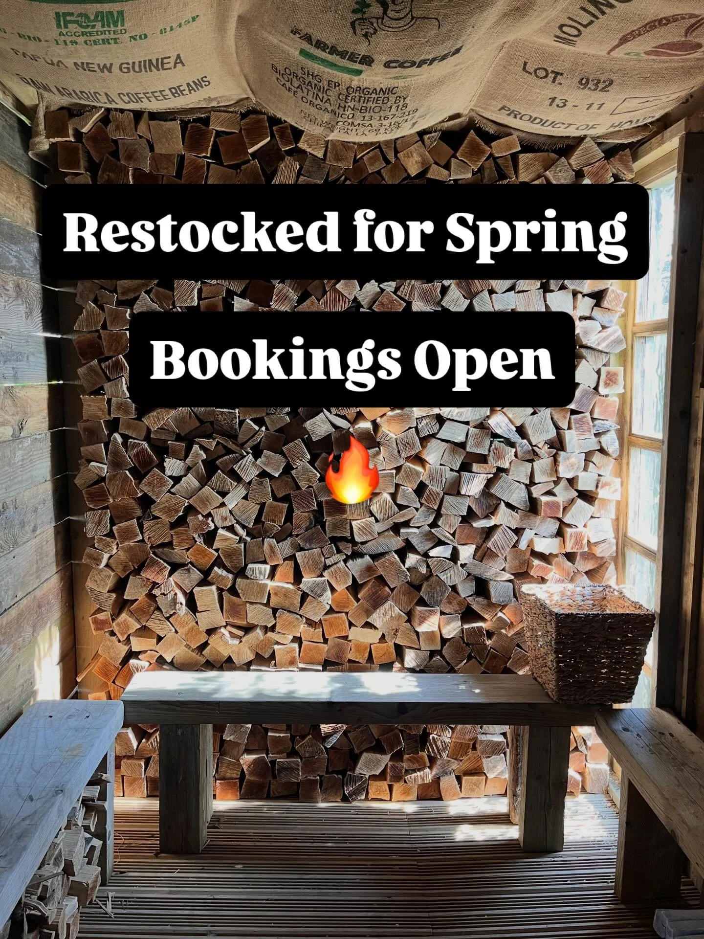 Happy solstice guys 🌞 🌱 we&rsquo;re open from tomorrow  Saturday 21st March thanks to another delivery of beautiful stackable logs from @wildwoodfuel - bookings available through our website. Link in description.