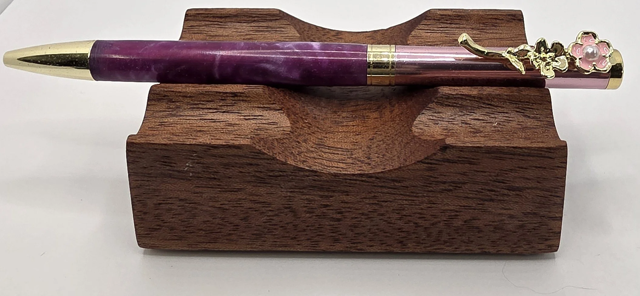 Purple Floral-Adorned Ballpoint Pen