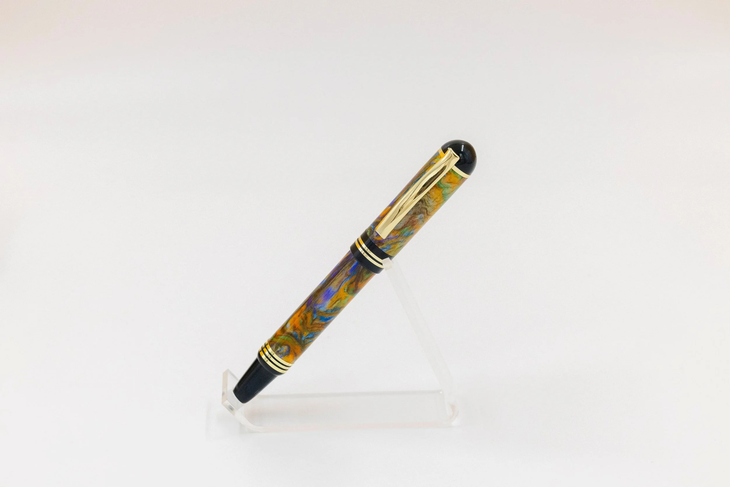 Orange & Blue with Gold Flake Acrylic Fountain Pen