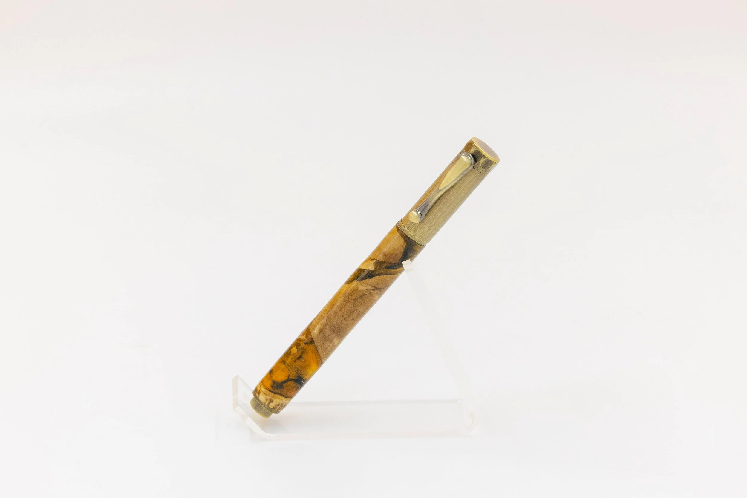 Brown Acrylic & Burlwood Hybrid Ballpoint Pen
