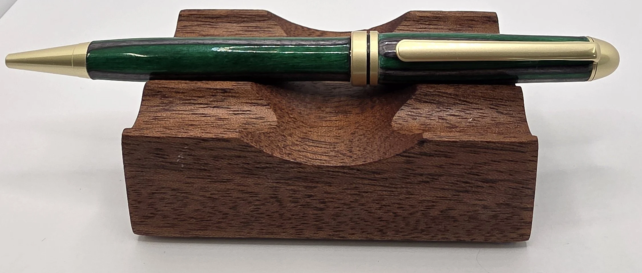 Green Wood Ballpoint Pen with Gold Accents