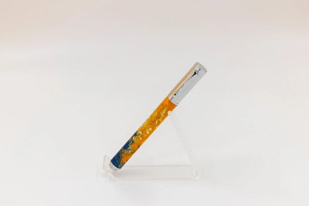 Orange & Blue with Gold Flake Acrylic Fountain Pen