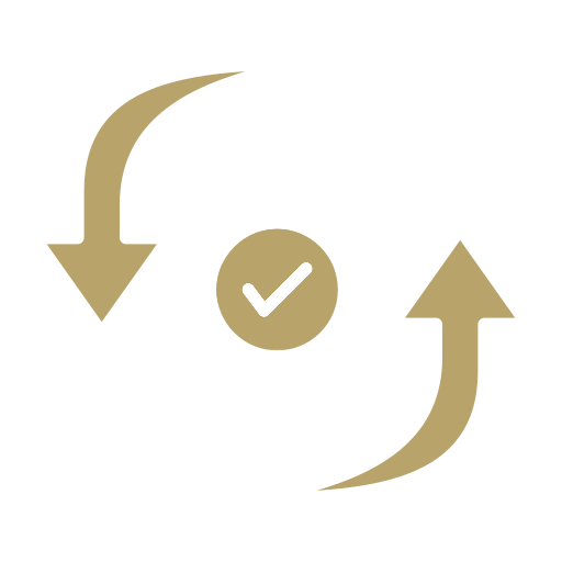 Icons representing teamwork, communication, and project management with arrows connecting people and a gear with a check mark in the center.
