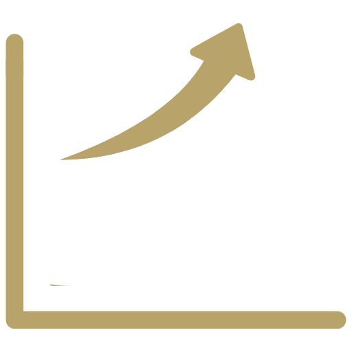 White bar graph with increasing bars and a gold upward arrow, symbolizing growth or success.