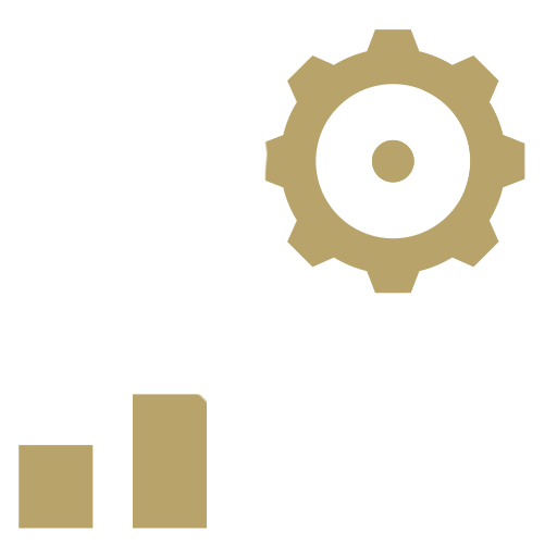 An icon of a person climbing stairs towards a gear symbol, representing progress or reaching a goal.