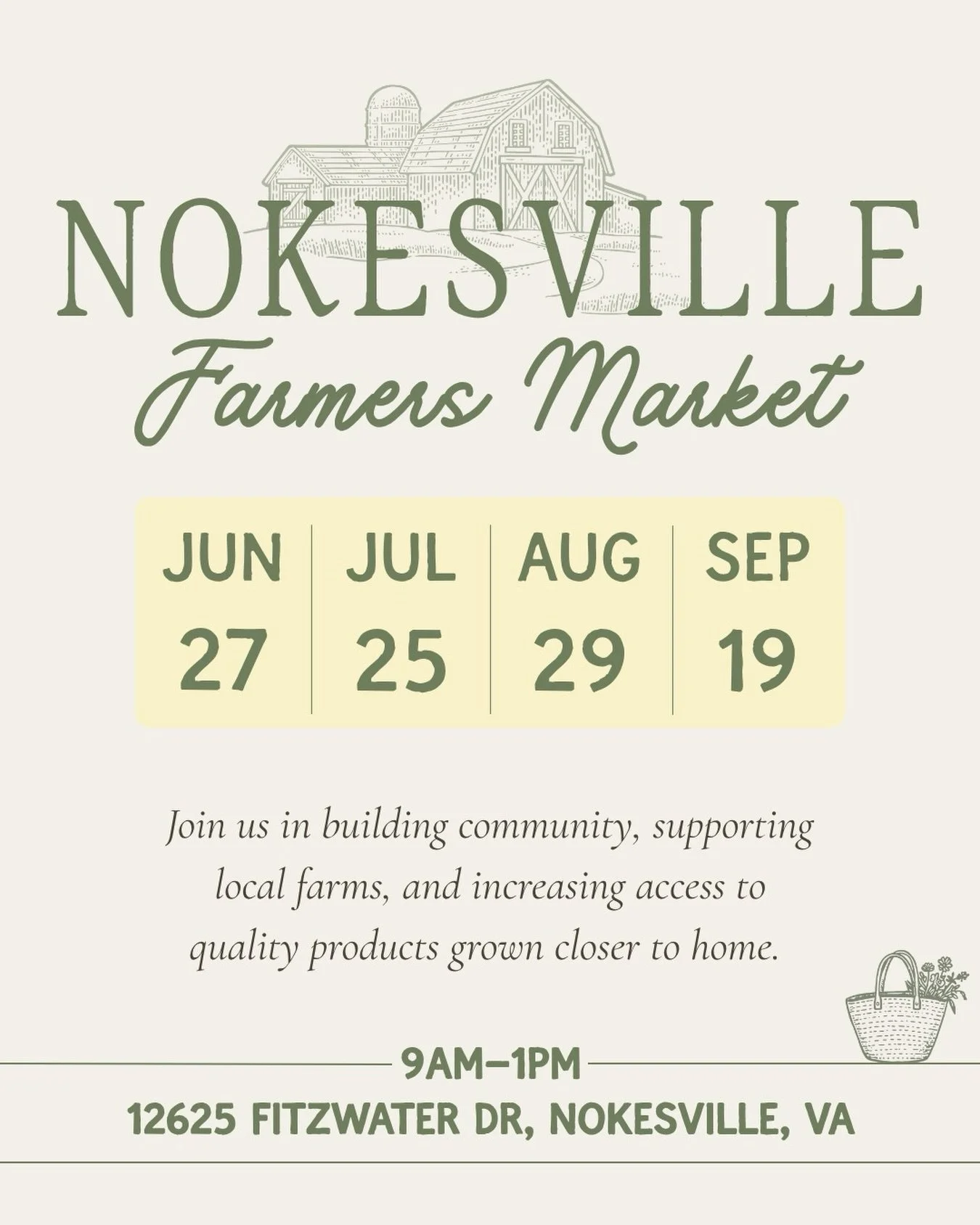 Save the dates for a new Nokesville farmers market coming this Summer!

We are so grateful to all who have expressed interest in being a vendor or supporting the market. We are working on finalizing vendor space and will be in touch with interested v