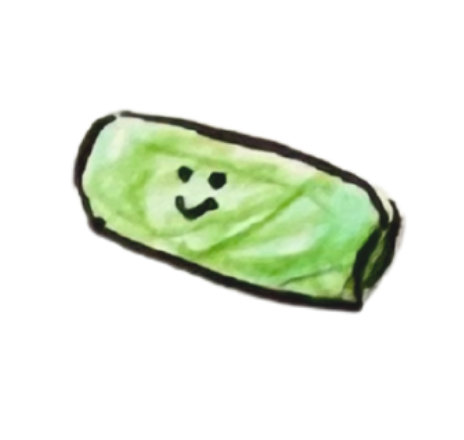 Drawing of a smiling cabbage roll.