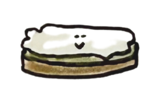 A cartoon illustration of a sandwich with a smiling face.