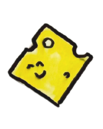Cute cartoon slice of cheese with a smiling face and closed eyes.