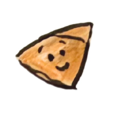 A drawing of a smiling samosa.